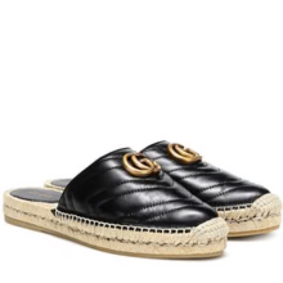 Gucci Black Quilted Espadrille Slides - Picture 1 of 8